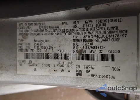 2011 Ford Fiesta Se z USA, uszkodzony, nr VIN 3FADP4EJ6BM178197